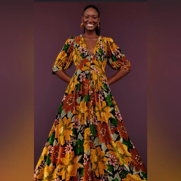 NWT Farm Rio||Garden Velvet MIDI Dress. As seen on Kelly Clarkson. Daisy… - Picture 5 of 16